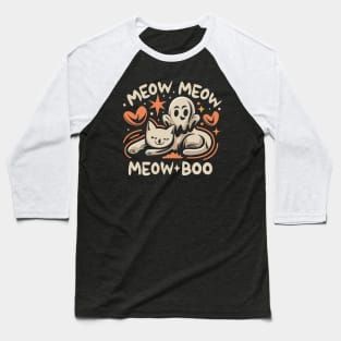 Meow Meow Boo Kawaii Cat Halloween Baseball T-Shirt